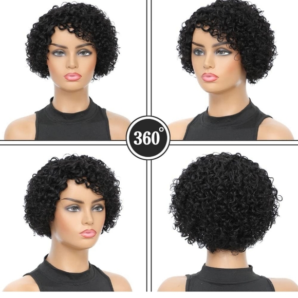 8 inch Deep Wave Side Part Pixie Glueless Afro Kinky Human Hair Wigs. - Picture 2 of 4